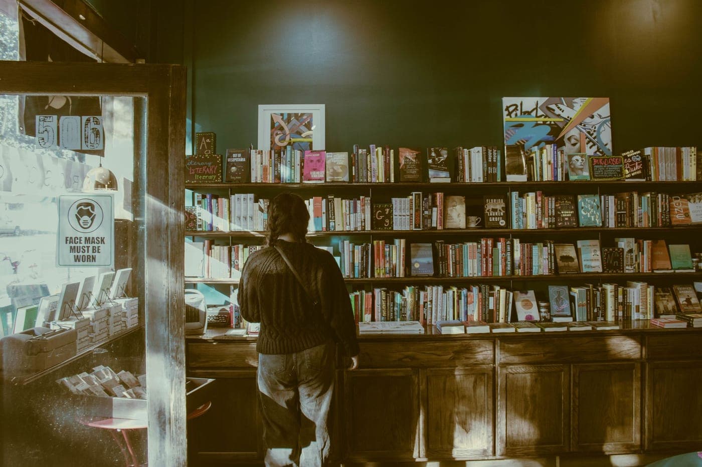 New releases displayed on a bookshop table